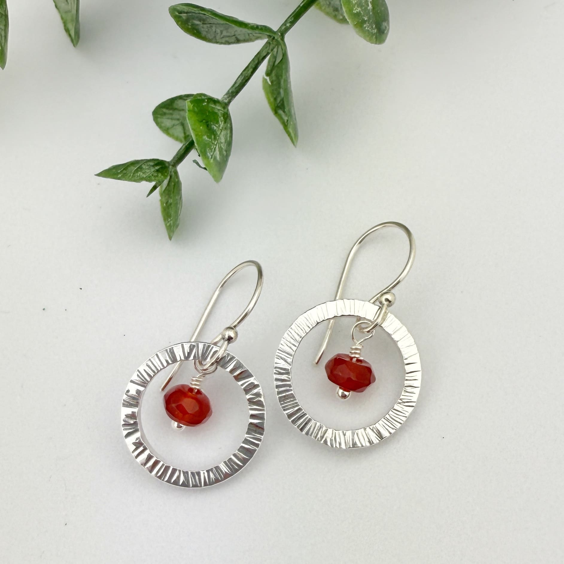 Carnelian Circle Earrings – Sterling Silver