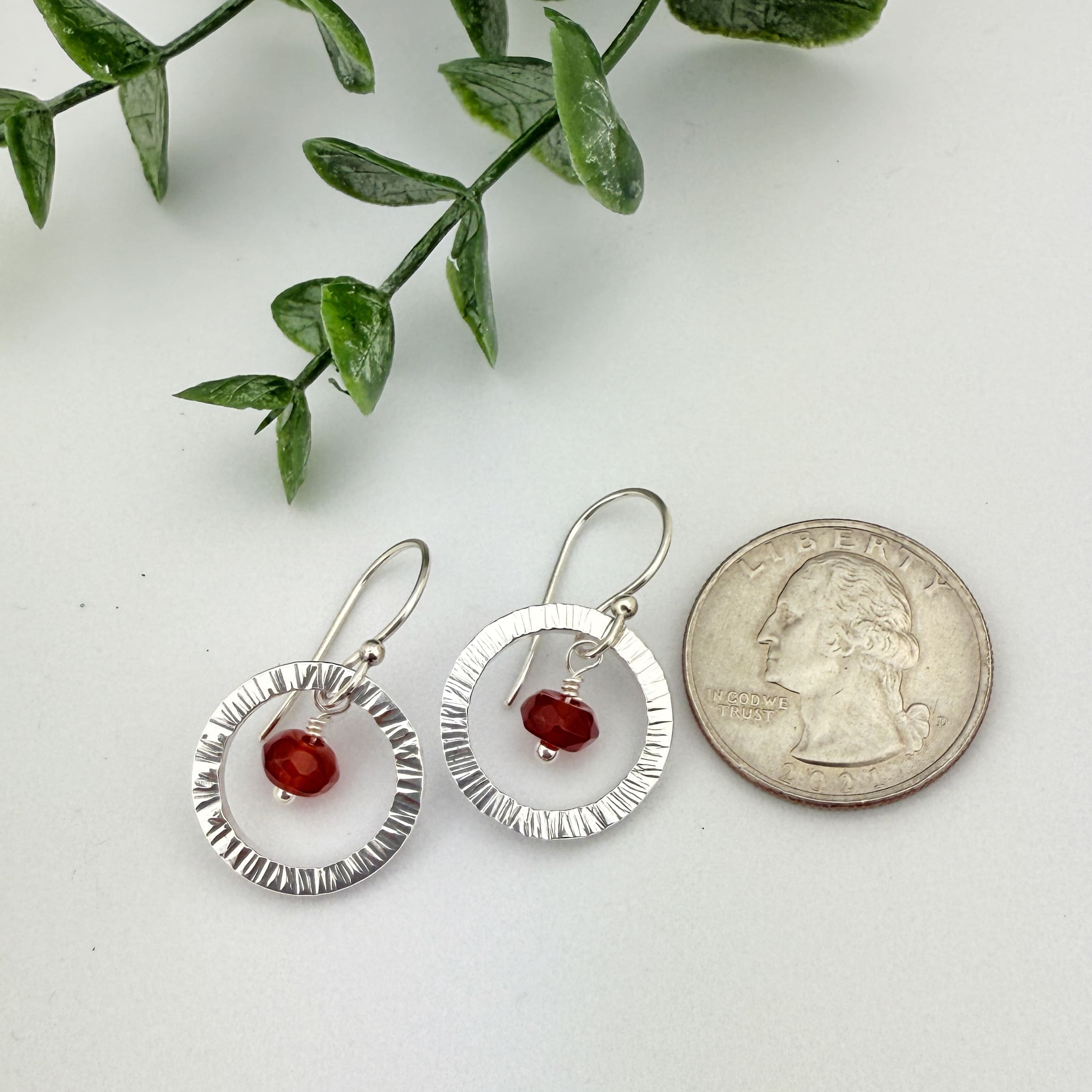 Carnelian Circle Earrings – Sterling Silver - Image 2
