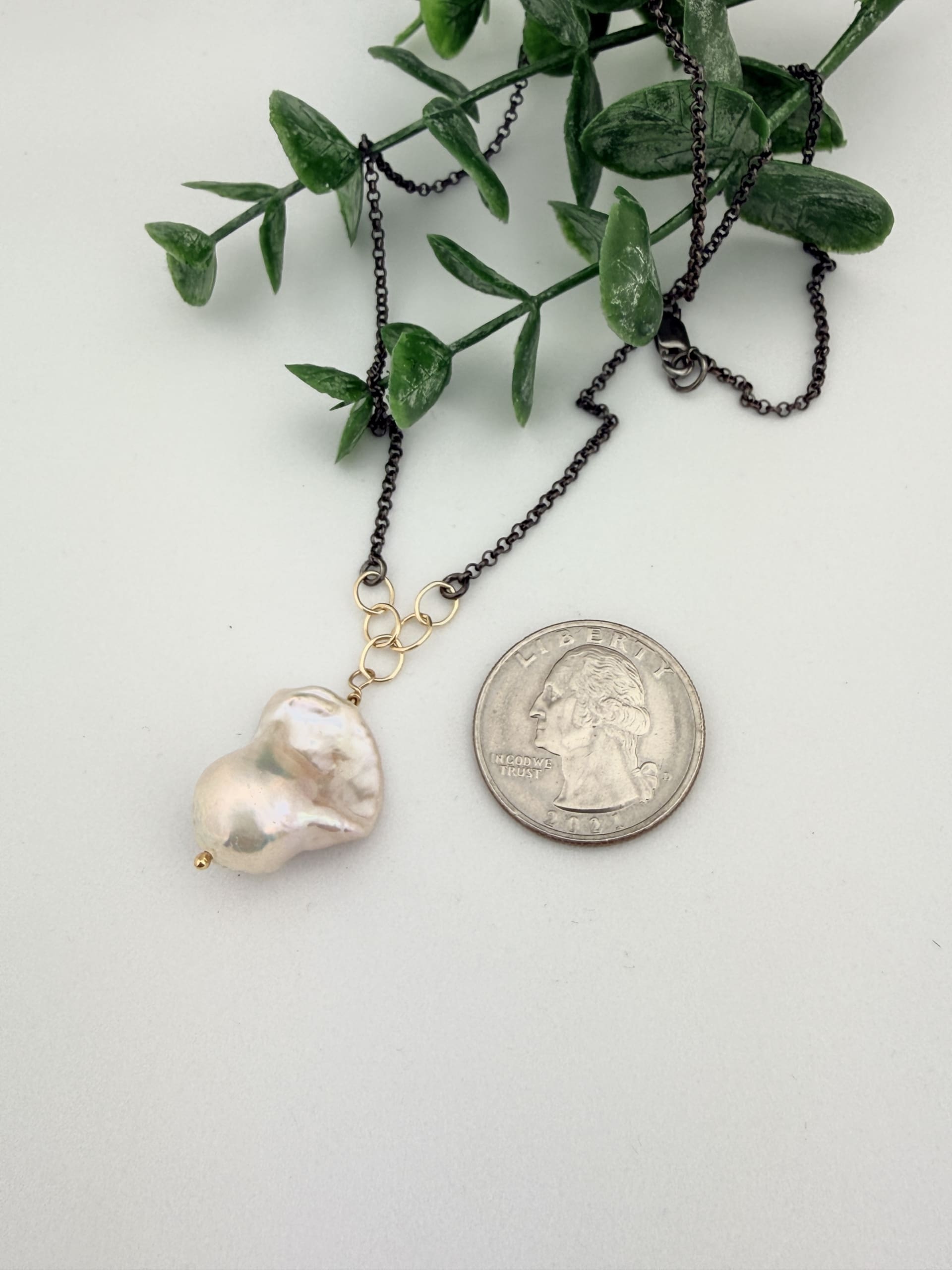 Baroque Pearl 14k Gold Filled Sterling Silver Necklace - Image 3