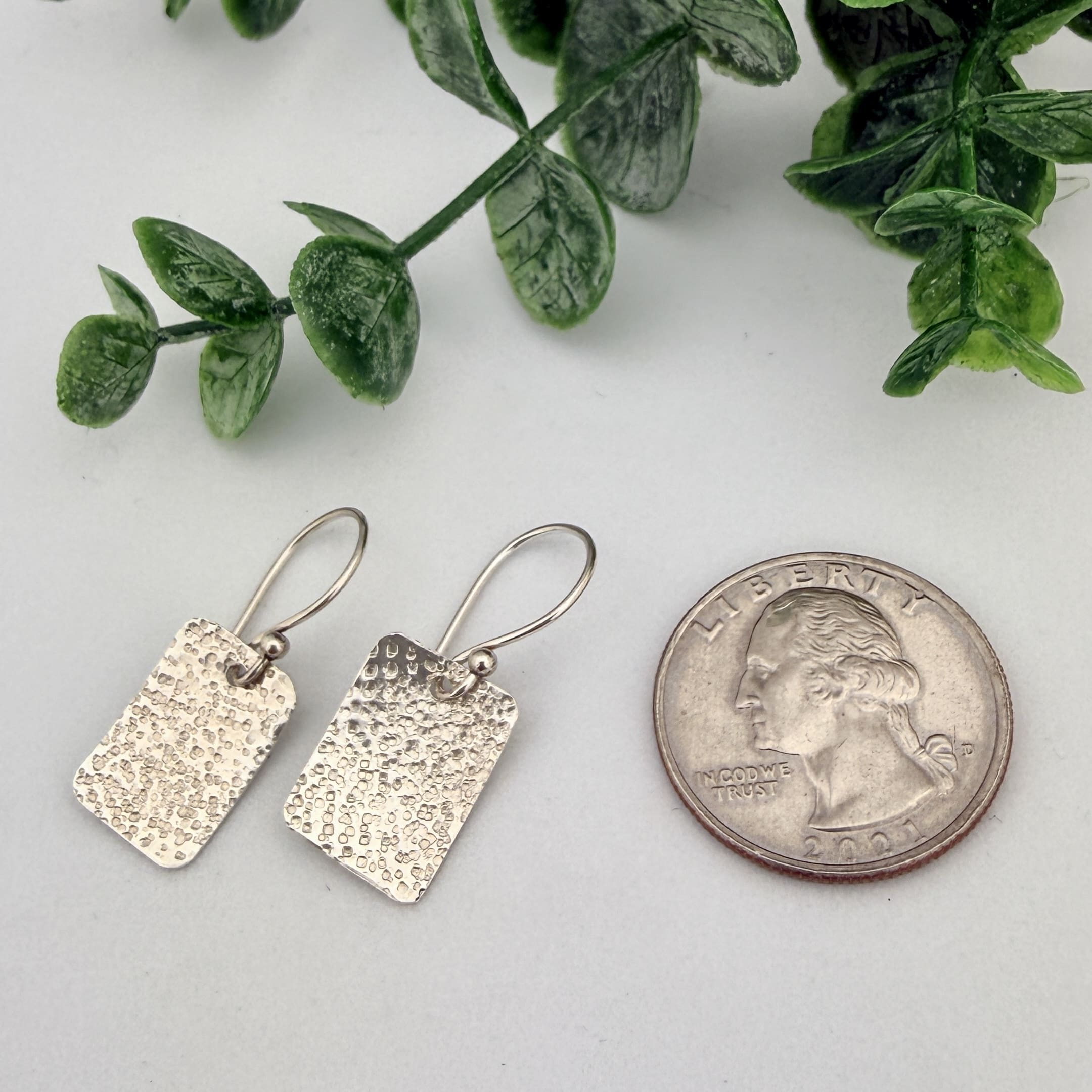 Textured Rectangle Sterling Silver Drop Earrings - Image 3