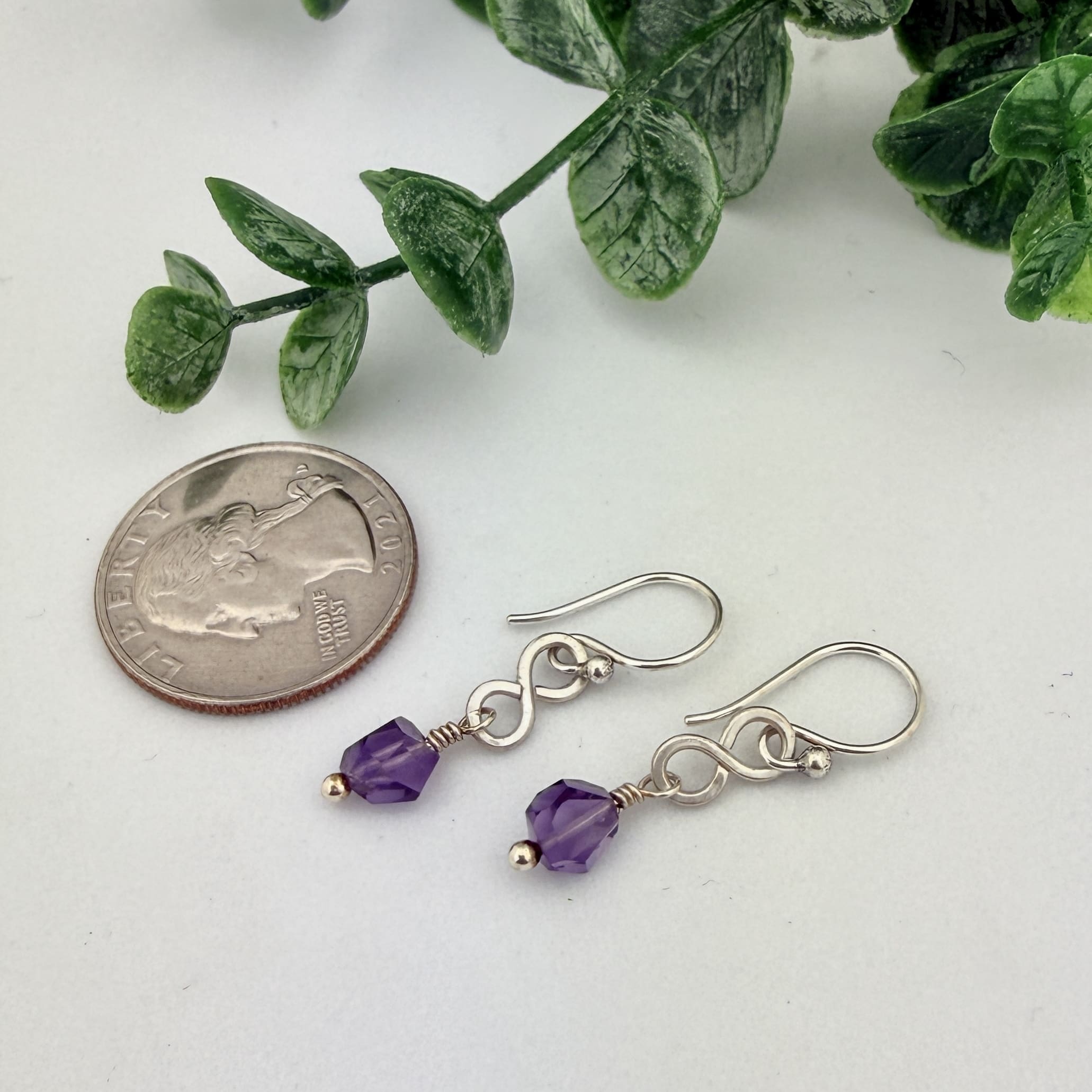 Amethyst & Sterling Silver Drop Earrings - Image 3
