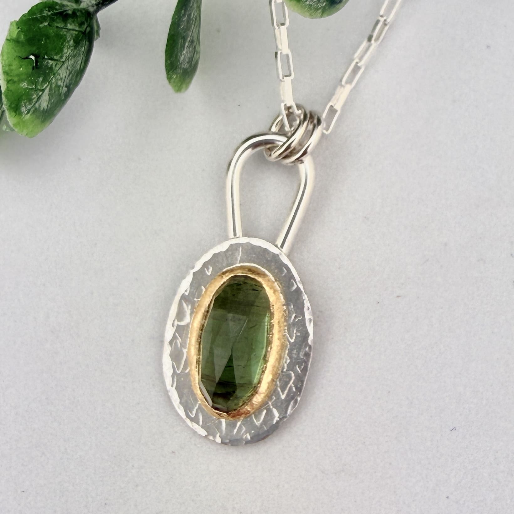 Green Tourmaline Necklace | 18K Gold & Sterling Silver
