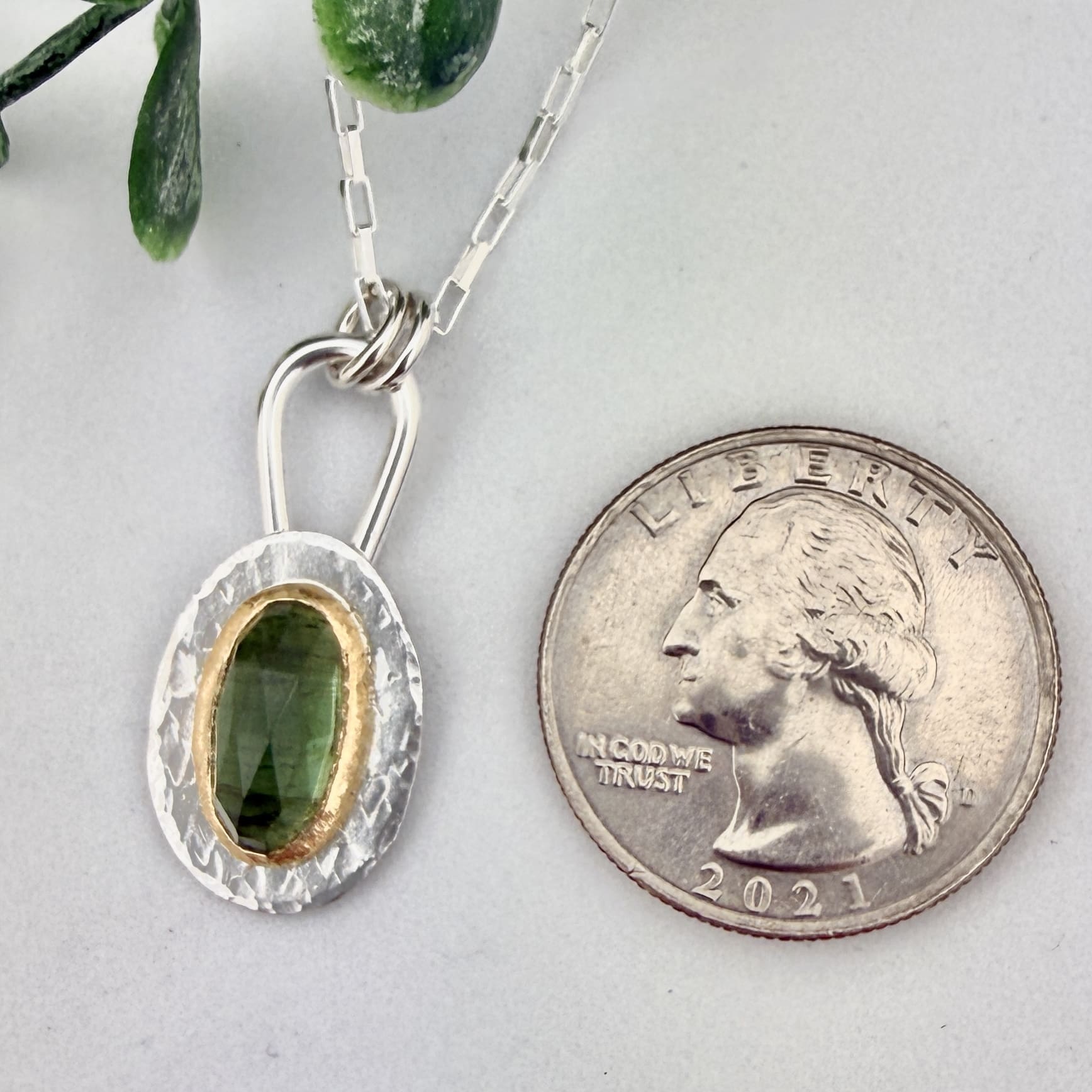 Green Tourmaline Necklace | 18K Gold & Sterling Silver - Image 2