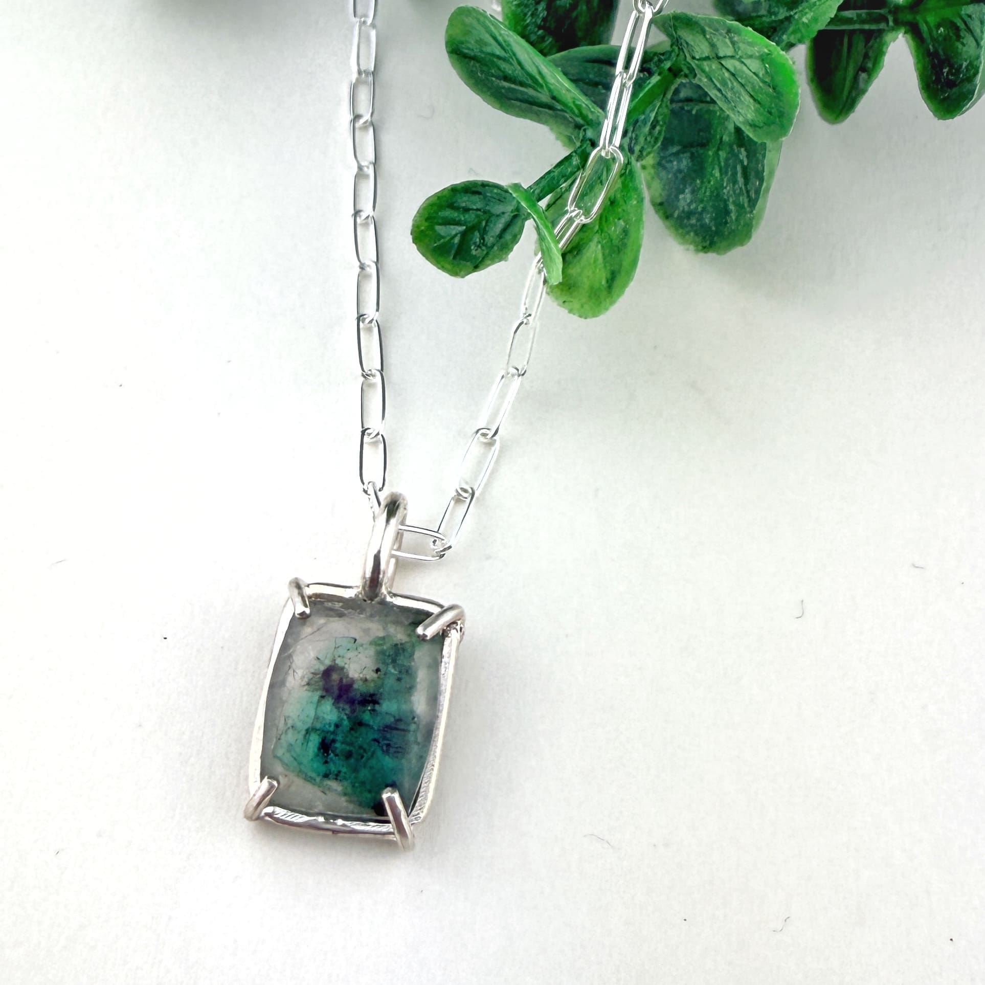 Emerald in Quartz Sterling Silver Necklace