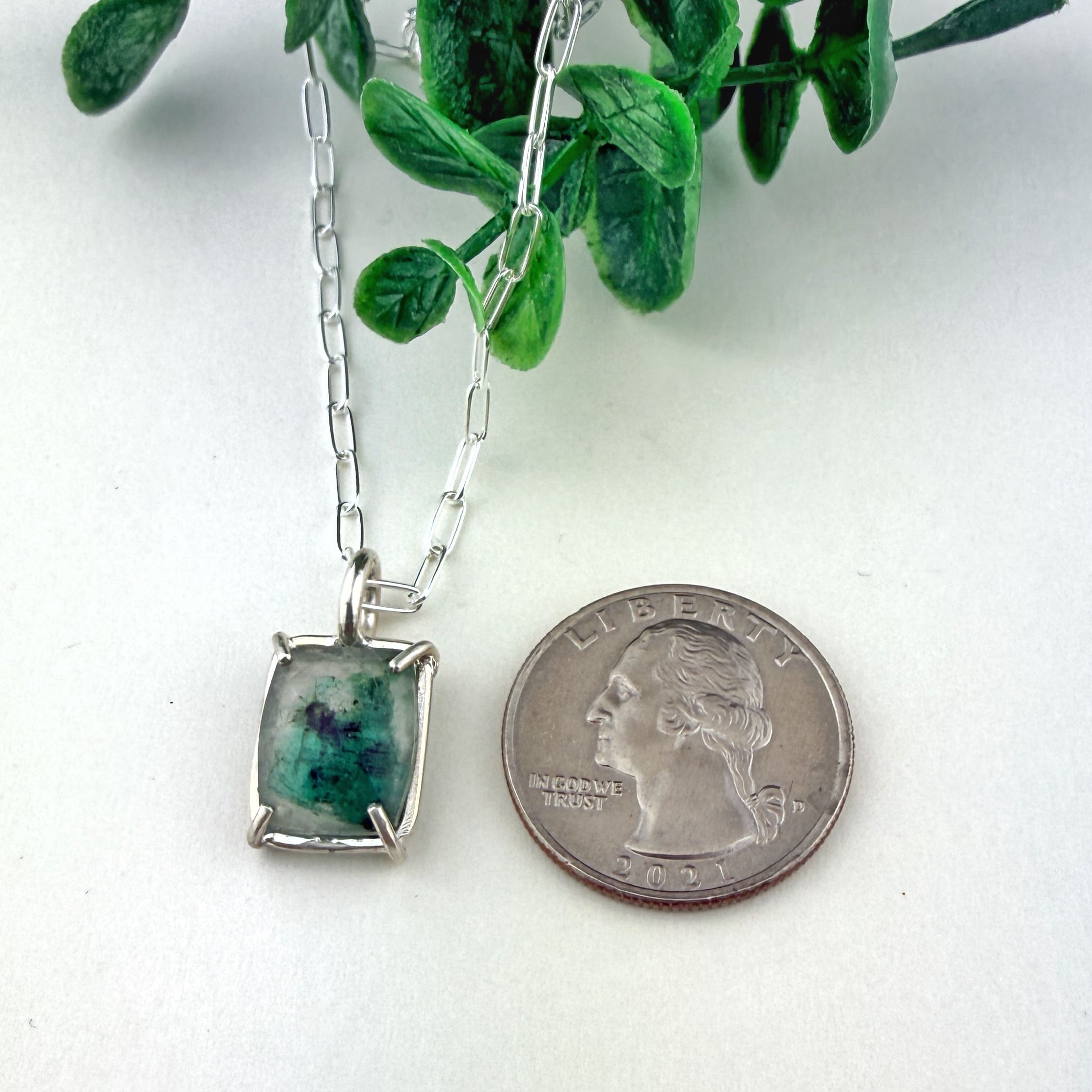 Emerald in Quartz Sterling Silver Necklace - Image 2