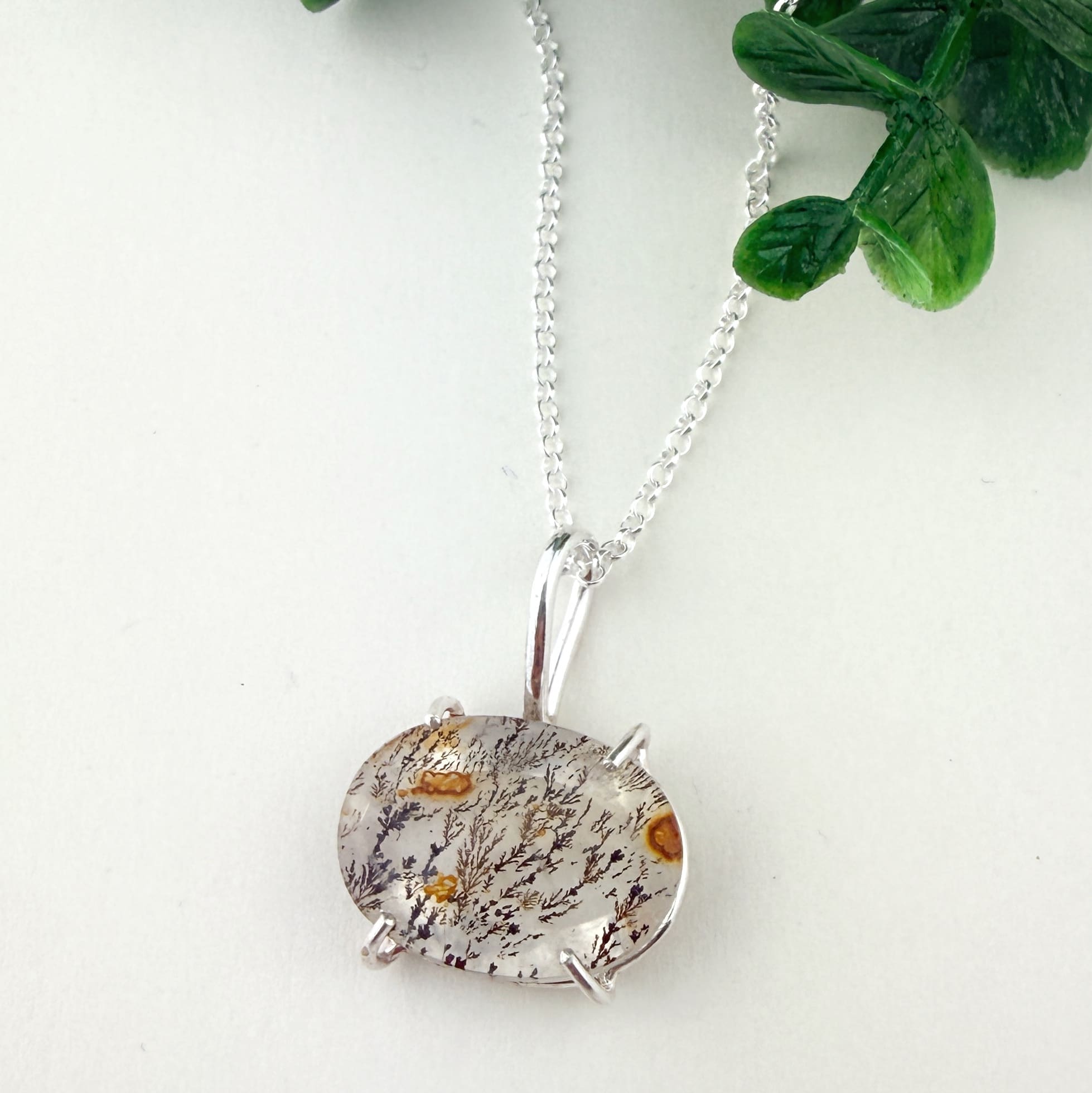 Dendric Quartz Sterling Silver Window Necklace