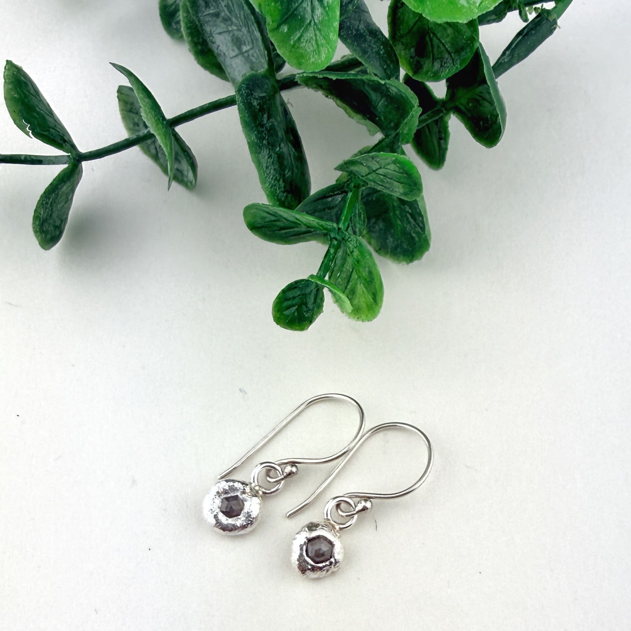 Hexagon Diamond Sterling Silver Earrings