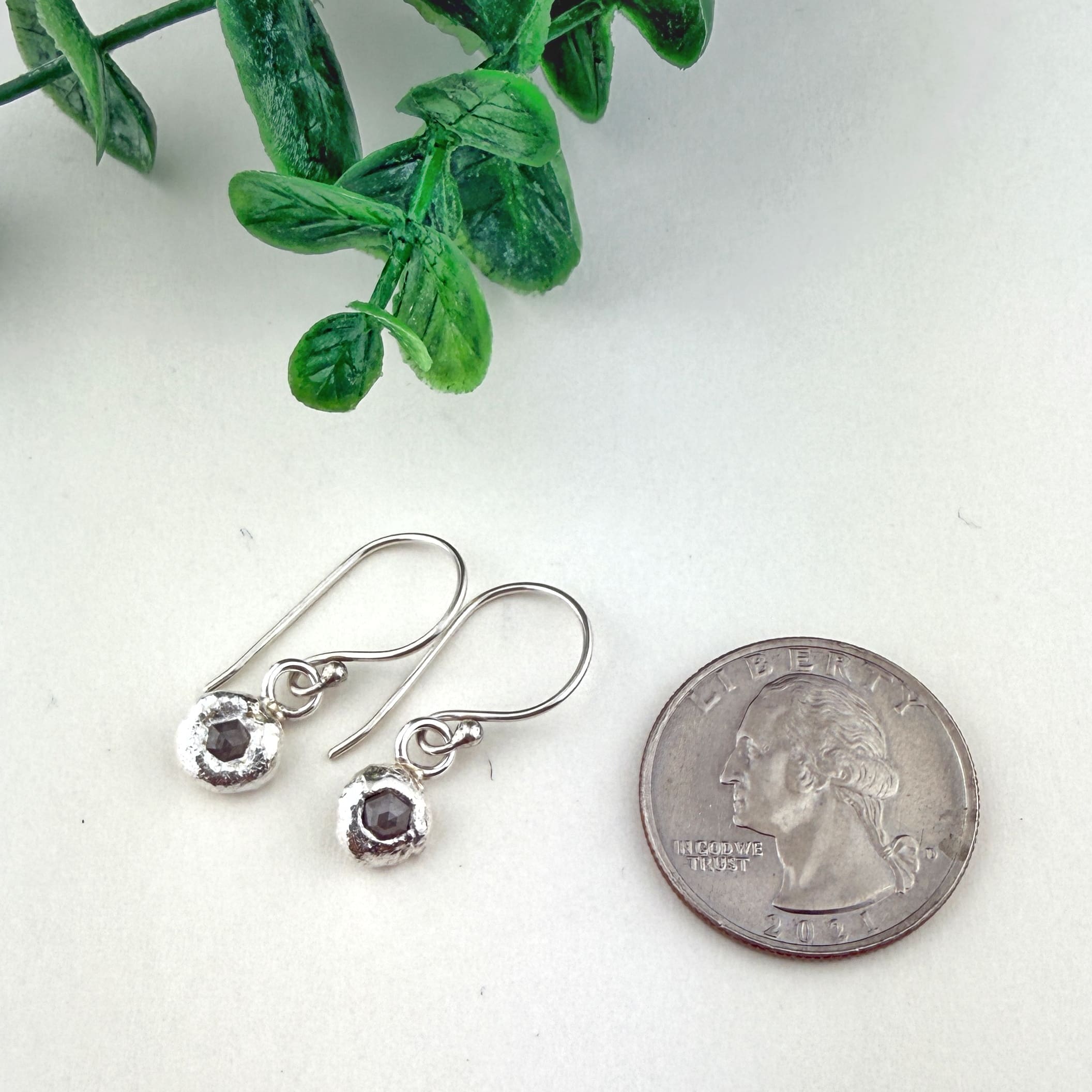 Hexagon Diamond Sterling Silver Earrings - Image 2